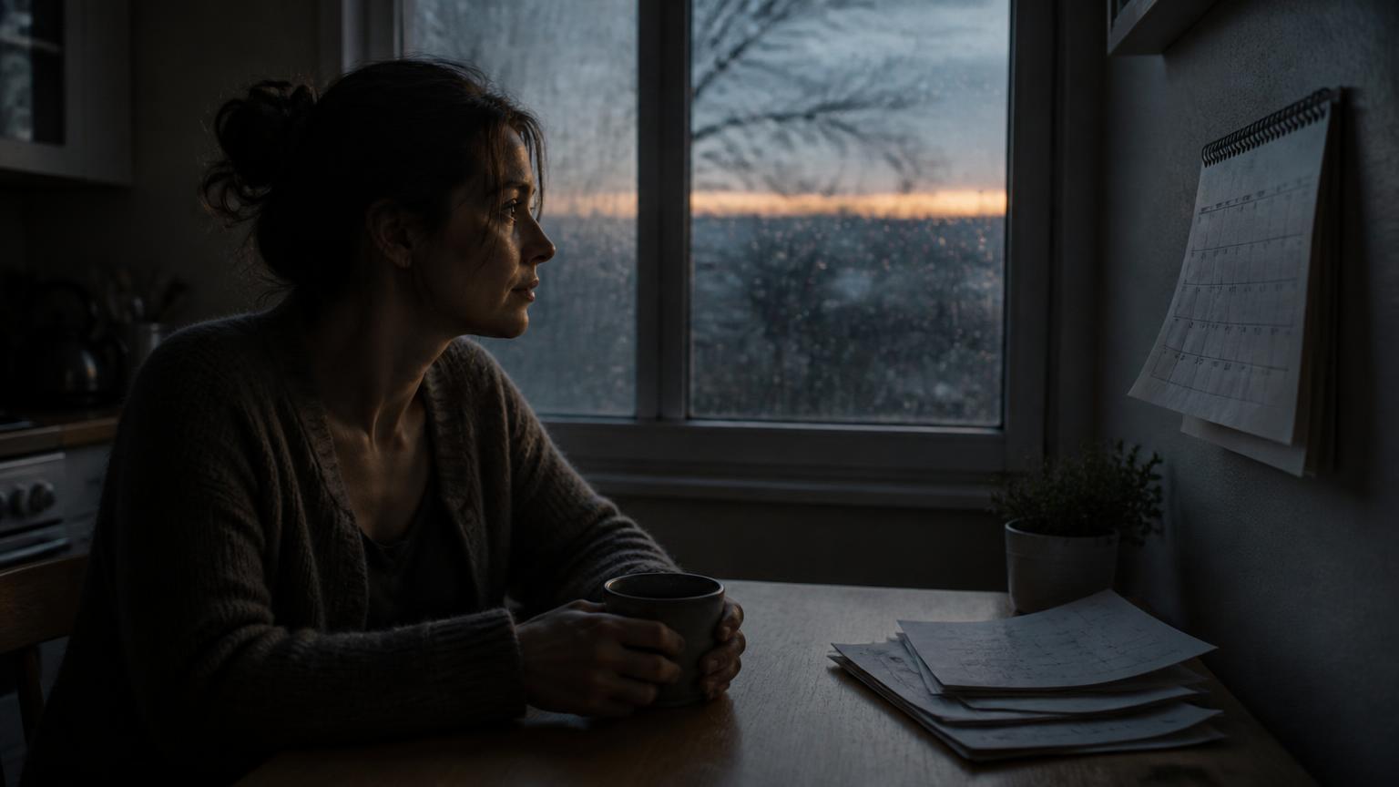 A woman waiting at her kitchen table during a difficult and uncertain season.