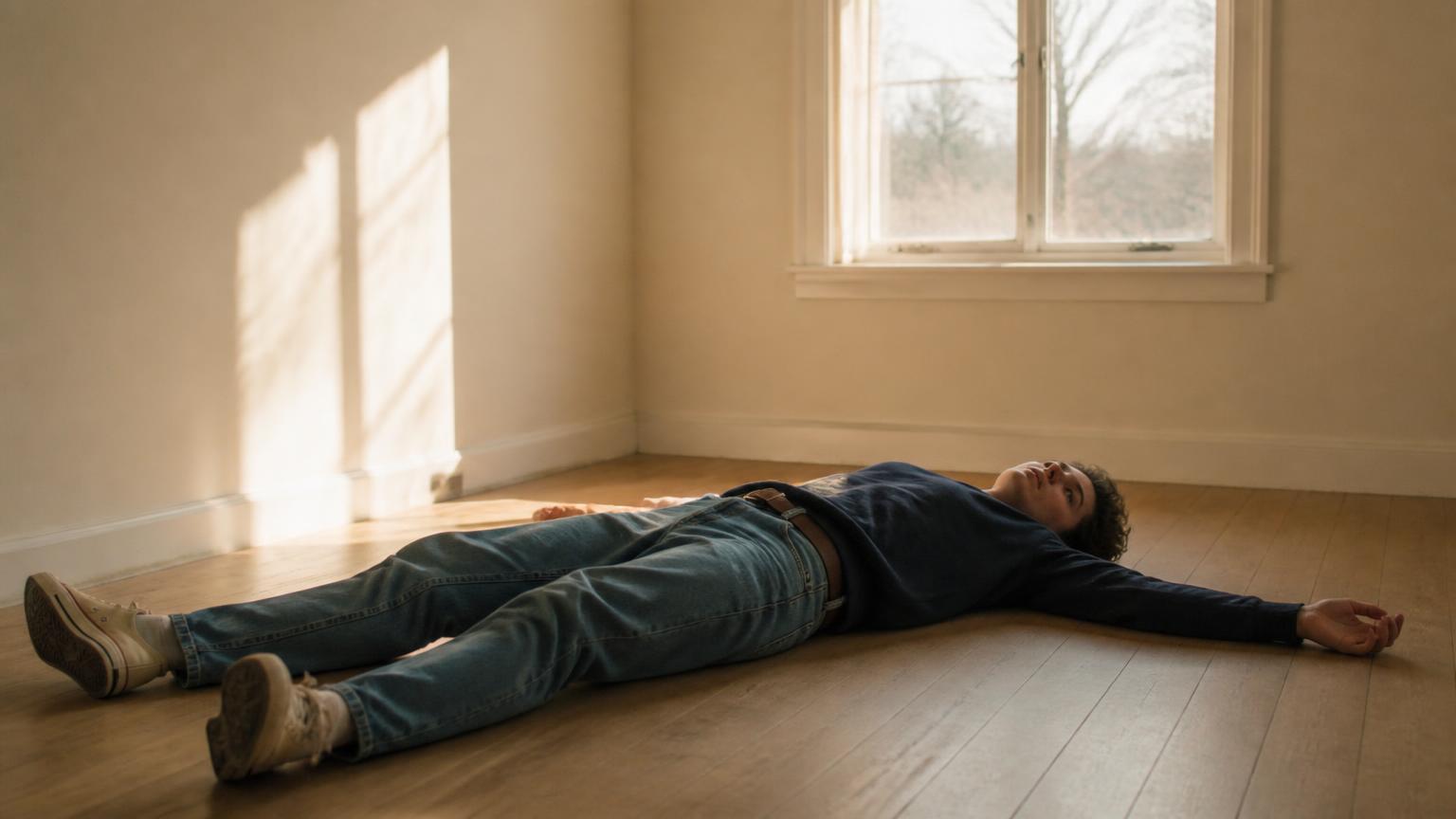 Person resting on the floor in a sunlit room after spiritual burnout