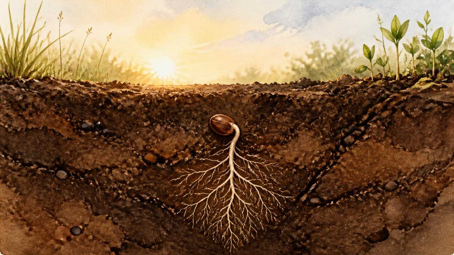 Illustration of a seed growing underground, symbolizing that growth happens unseen during a waiting season